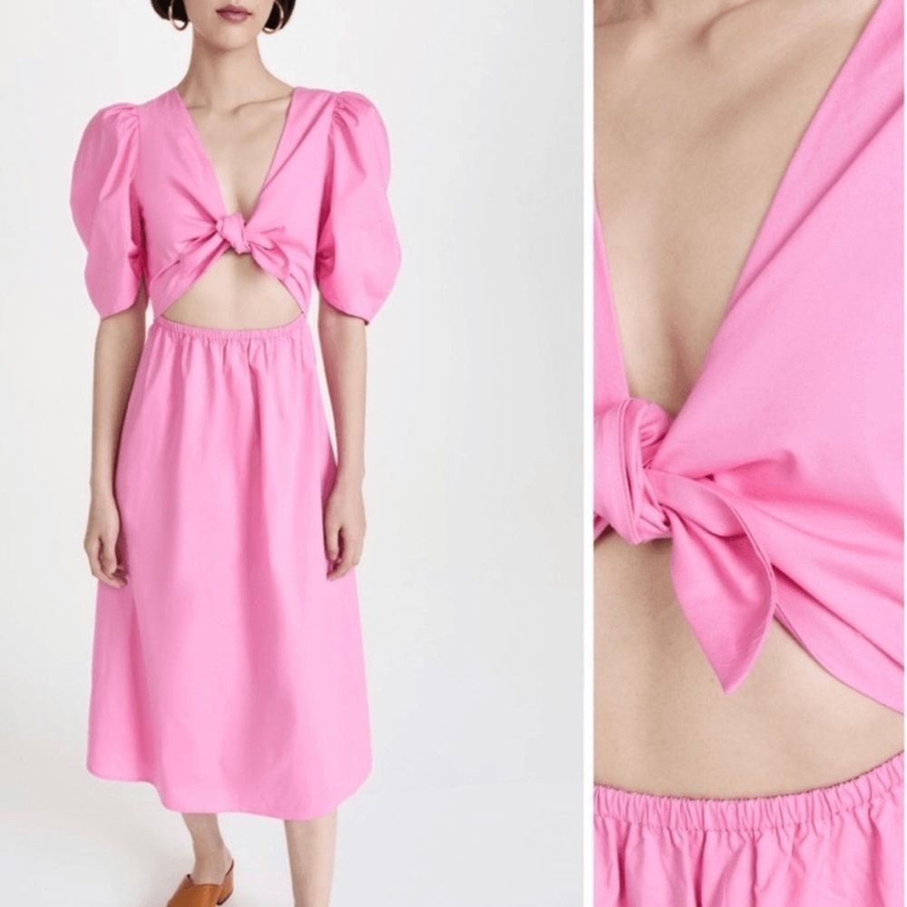 WAYF Pink Peggy Cutout Short Puff SLeeve Midi  Dress  - Medium